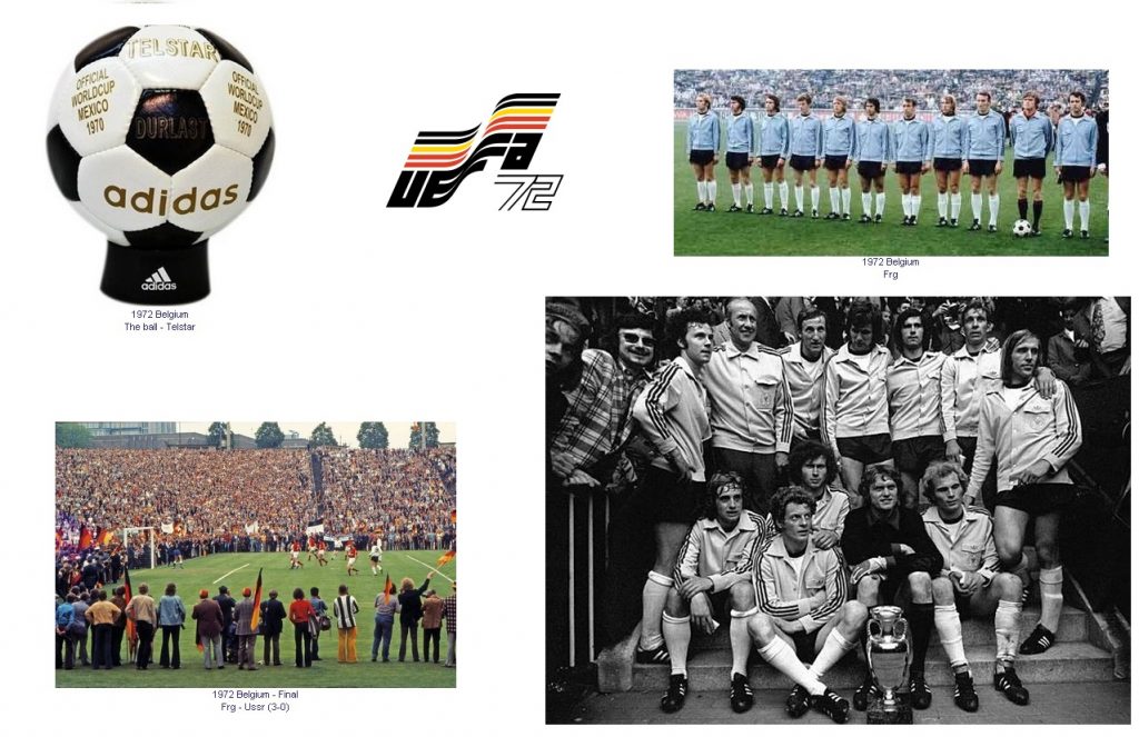 تصاویری از توپ و لوگوی رسمی یورو 1972، ترکیب آلمان مقابل بلژیک، گل گرد مولر به شوروی و بازیکنان آلمان غربی پس از قهرمانی