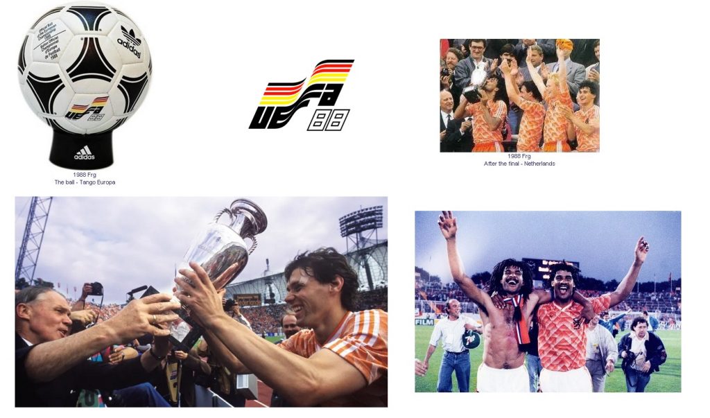 تصاویری از توپ و لوگوی رسمی یورو 1988 و خوشحالی مثلث طلایی هلند از قهرمانی