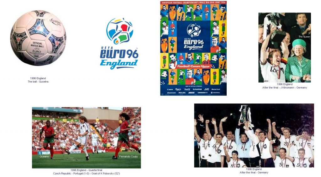 تصاویری از توپ و لوگوی رسمی یورو 1996، گل زیبای کارل پوبورسکی به پرتغال و خوشحالی بازیکنان آلمان از قهرمانی