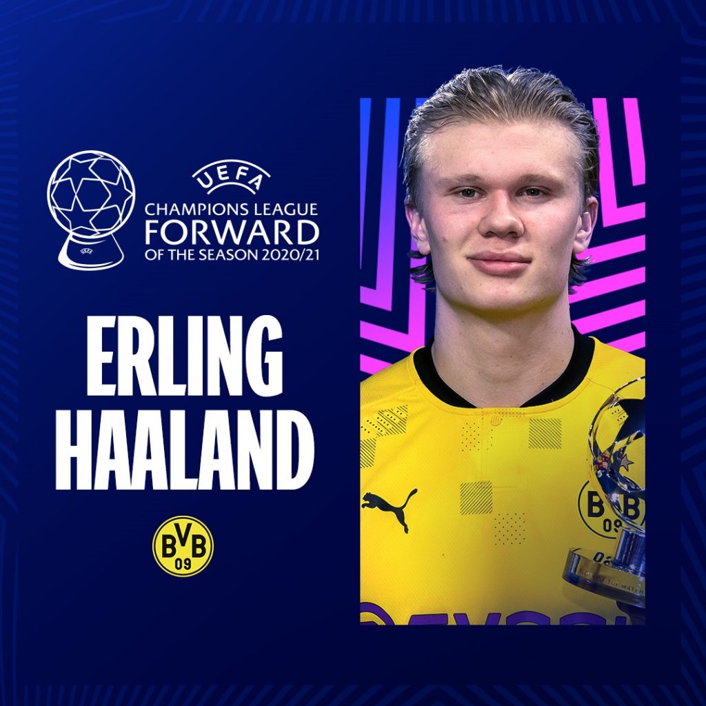 ارلینگ هالند بهترین مهاجم فصل 2020/21 لیگ قهرمانان اروپا