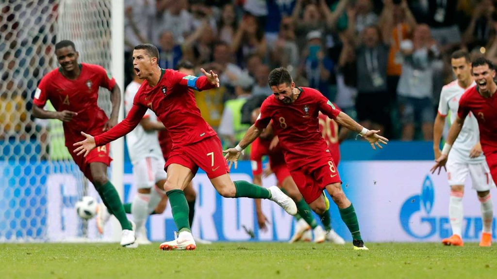 خوشحالی کریستیانو رونالدو پس از گلزنی مقابل اسپانیا در جام جهانی 2018