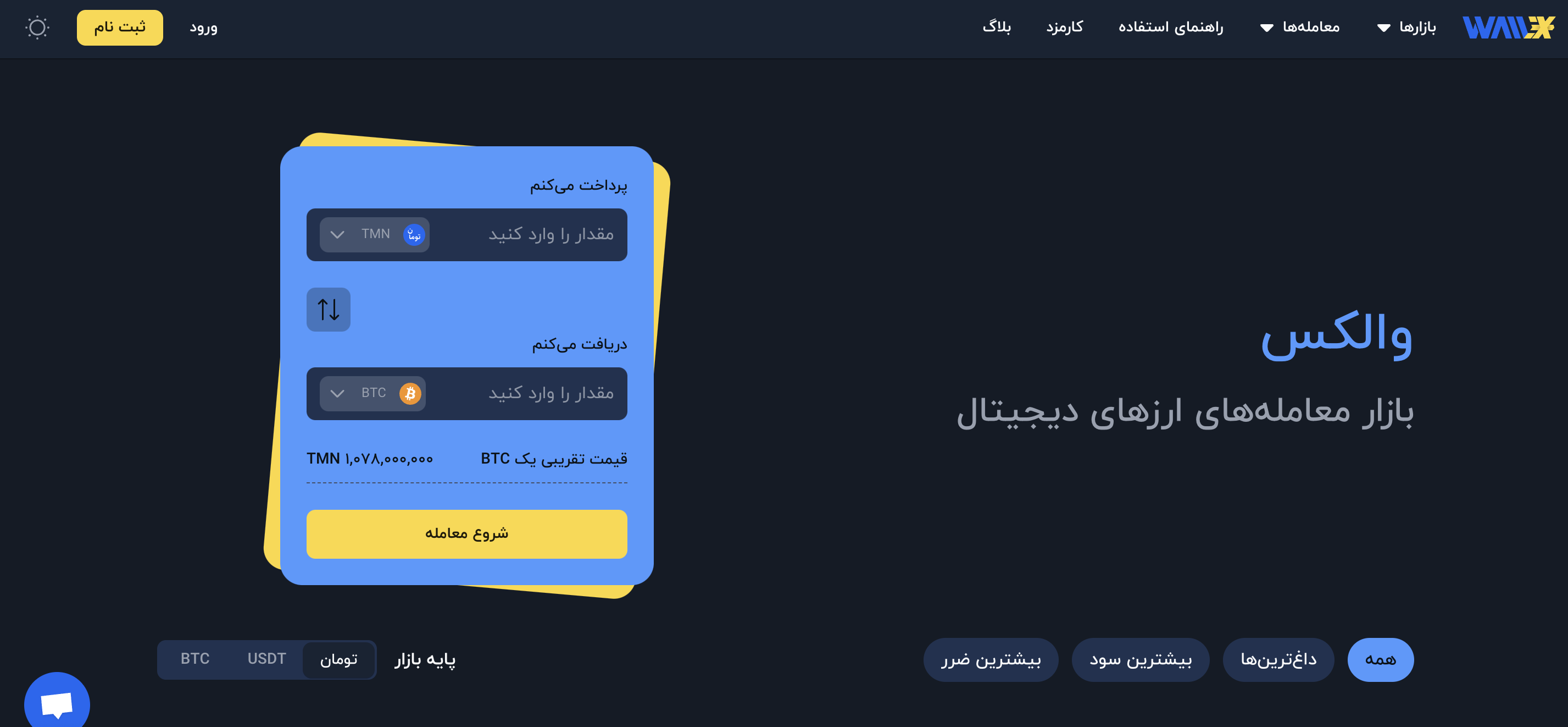 صرافی والکس wallex.ir؛ پلتفرم خرید و فروش بیت‌ کوین و ارزهای دیجیتال