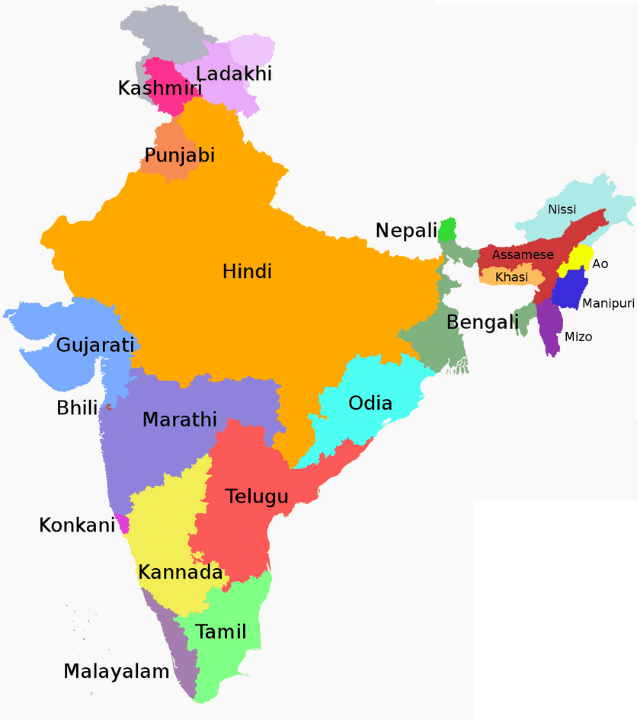 نقشه هند و زبان‌های آن