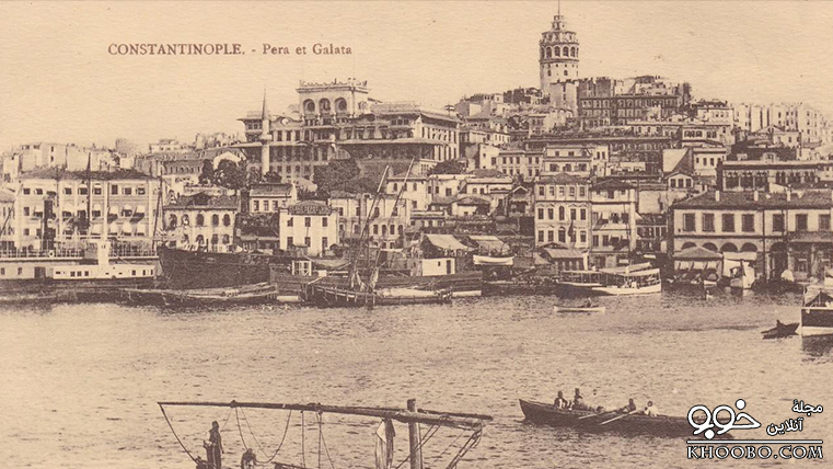 نمایی از برج گالاتا در یک کارت پستال قدیمی